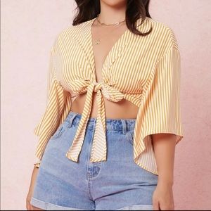Striped Flounce Sleeve Crop